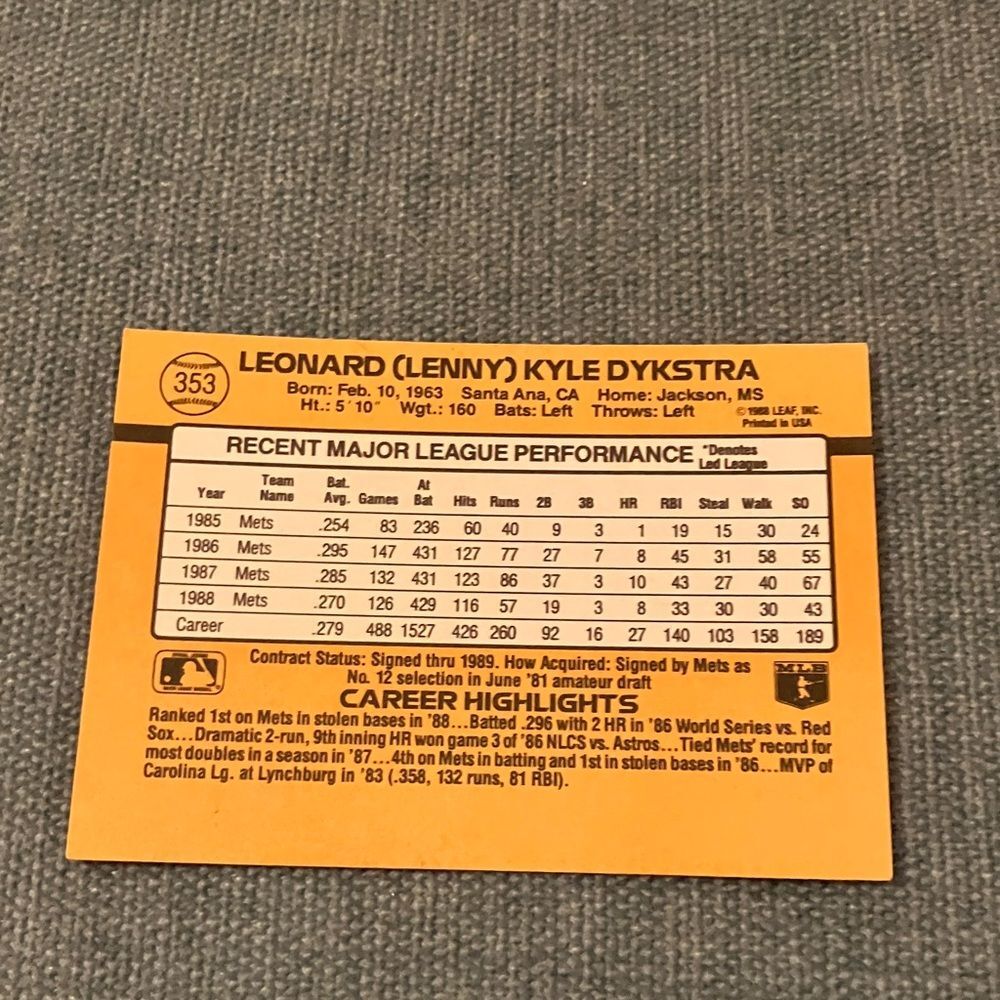 1989 Donruss New York Mets Baseball Card Trading Card - Picture 3 of 3